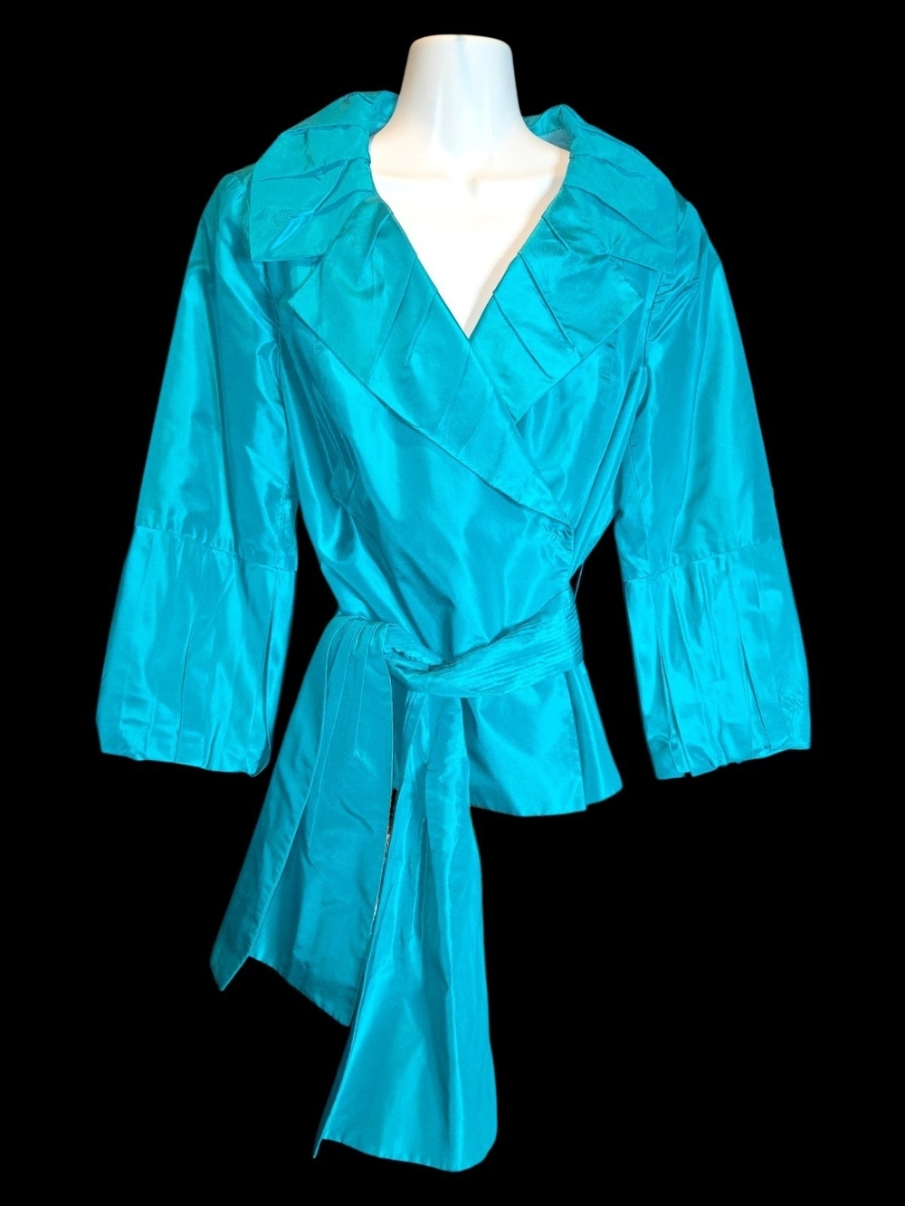 Vintage Carlisle Turquoise Silk Shell Wrap Top with Wide Collar